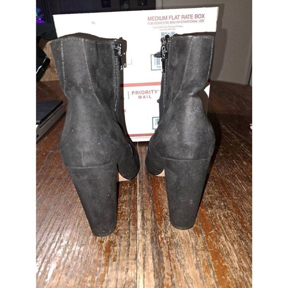 Size 7 ASOS Black Lace Up Zip Chunky High Heel Ankle Boots Booties Pointed Toe - Picture 3 of 10